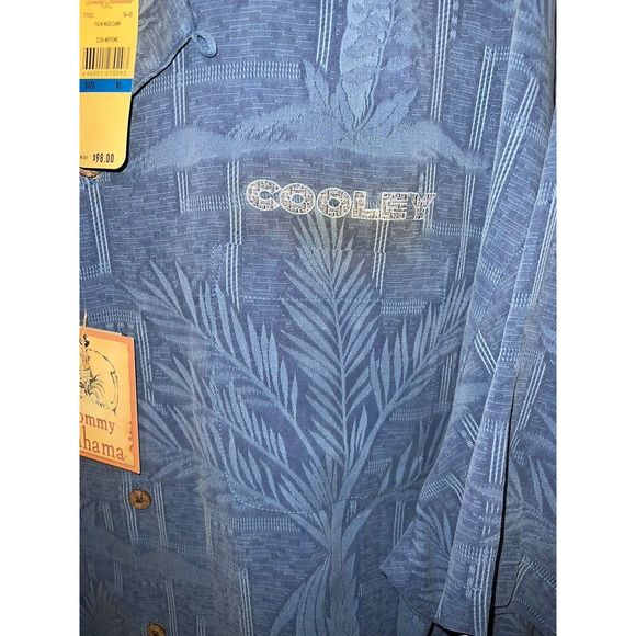 Tommy Bahama Islander Fronds 100% Silk Camp Size XL Blue Floral Tropical NWT - Picture 2 of 7